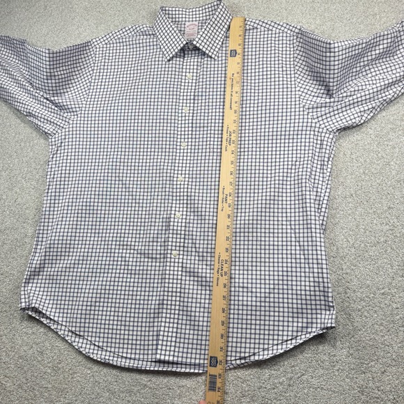 Brooks Brothers Dress Shirt Mens 17.5 33 Blue White Check Non-Iron Traditional - Picture 4 of 6